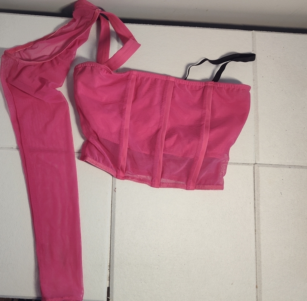 Kelley Pink Mesh Bustier Dancer Costume Size Lg #640
